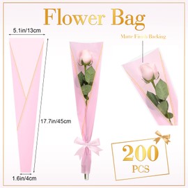 Thenshop Set of 400 Wedding Single Rose Sleeve Bulk Flower Packaging Kit 200 Pcs Single Flower Wrapping Paper Bouquet Bags 200 Pcs Plastic Flower Water Tubes for Graduation Birthday(Pink)