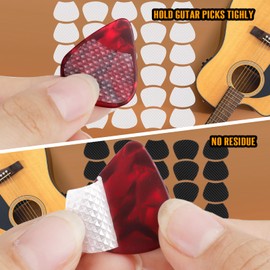 60pcs Guitar Picks Grips, Anti slip Silicone Soft Grips with 10 Guitar Picks, Resuable and Self-Adhesive Guitar Pick Holder
