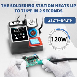 SUGON A9 210 Precision Soldering Stations 120W， LCD Display Digital Soldering Iron Kit,2 Seconds Fast Heating up 716℉, 3 Temperature Storage,212℉-842℉, ℃/℉,ESD,Quick Change Soldering Iron Tips Holder