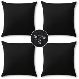 OTOSTAR Pack of 4 Decorative Outdoor Waterproof Throw Pillow Covers 18x18 Inch Linen Garden Pillow Covers Outdoor Pillowcases Patio Cushion Cases Pillows for Couch Tent Sofa Farmhouse Decor (Black)