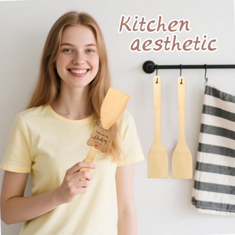 LECEHIVO 60 Sets Bamboo Spatula with Thank You Cards and