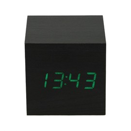 Yopih Ultra Modern Wooden LED Digital Alarm Cube Clock Thermometer Timer Calendar Black with Green Light