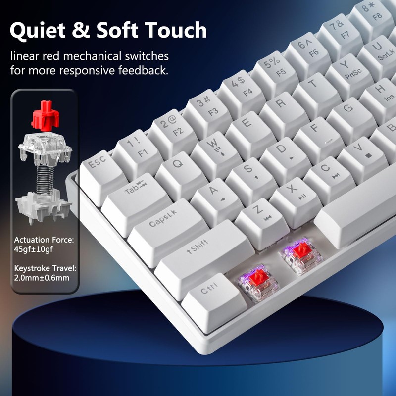 HUO JI 60% Wired Mechanical Keyboard Compact, 61 Keys Red