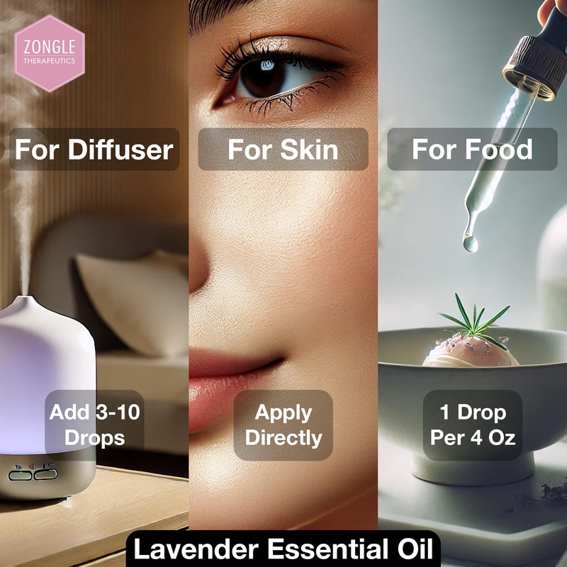 Organic, Lavender Essential Oil, Food Grade, for Drinks, Skin, Hair