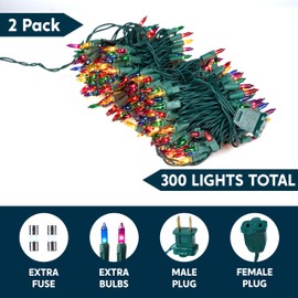 Joiedomi Christmas Lights Outdoor,62.4FT Multicolor Christmas Tree Lights Outside,300(2x150) Count String Lights,Green Wire Xmas Lights for Decorations Indoor Holiday Theme Party Yard House