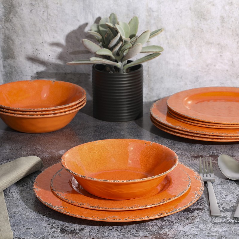 Gibson Home Mauna Orange Melamine Dinnerware Set, Service for 4