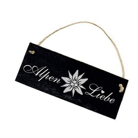 Slate Sign with Engraving – Alps Liebe – Heimat Berge Edelweiss Decorative Sign 22 x 8 cm