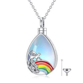 YFN Cat Urn Pendant, Rainbow Bridge Cat Memorial Pendant, 925 Silver, Hypoallergenic, For Pets, Cats, Urn Necklace, Hand Held, Mini Urn, Ashes, Hair Capsule, Pet Urn, Waterproof, Removable, Memorial