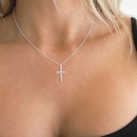 Tewiky Silver Cross Necklace for Women Faith Jewelry Gift for First Communion, Silver