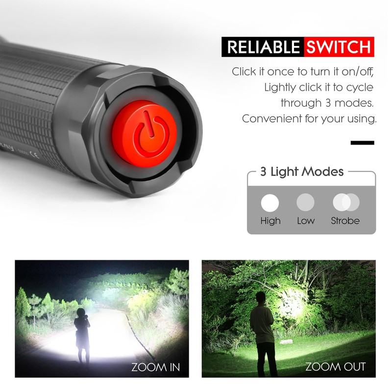 WdtPro High-Powered LED Flashlight S3000, Super Bright Flashlights - High