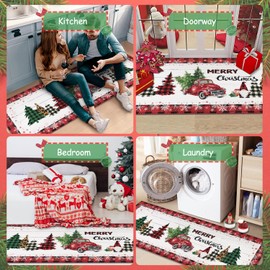 Cekene Christmas Runner Rugs with Rubber Backing 2.1’x6’ Non Slip Washable Xmas Truck Kitchen Rug Runner Soft Laundry Room Rug Low Pile Floor Carpet Runner for Hallway Living Room Bedroom