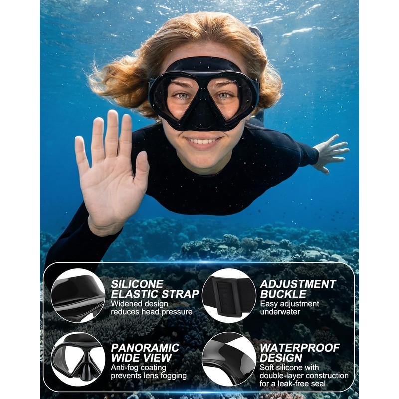 Aegend Swim Goggles with Nose Cover for Adults, Tempered Glass