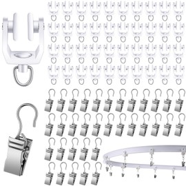 Amyhill 100 Pcs Curtain Track Roller Hooks Rail Ceiling Gliders Set Plastic Wheeled Curtain Carrier with Steel Glider Hooks for Shower Home Decoration
