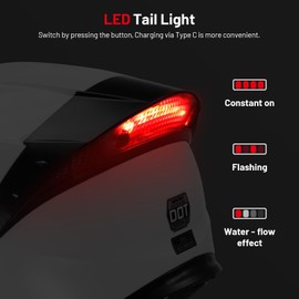 RSYSO Dual Visor Full Face Motorcycle Helmet with LED Tail Light DOT Approved Motorbike Racing Street Bike Helmets for Adult White, XL