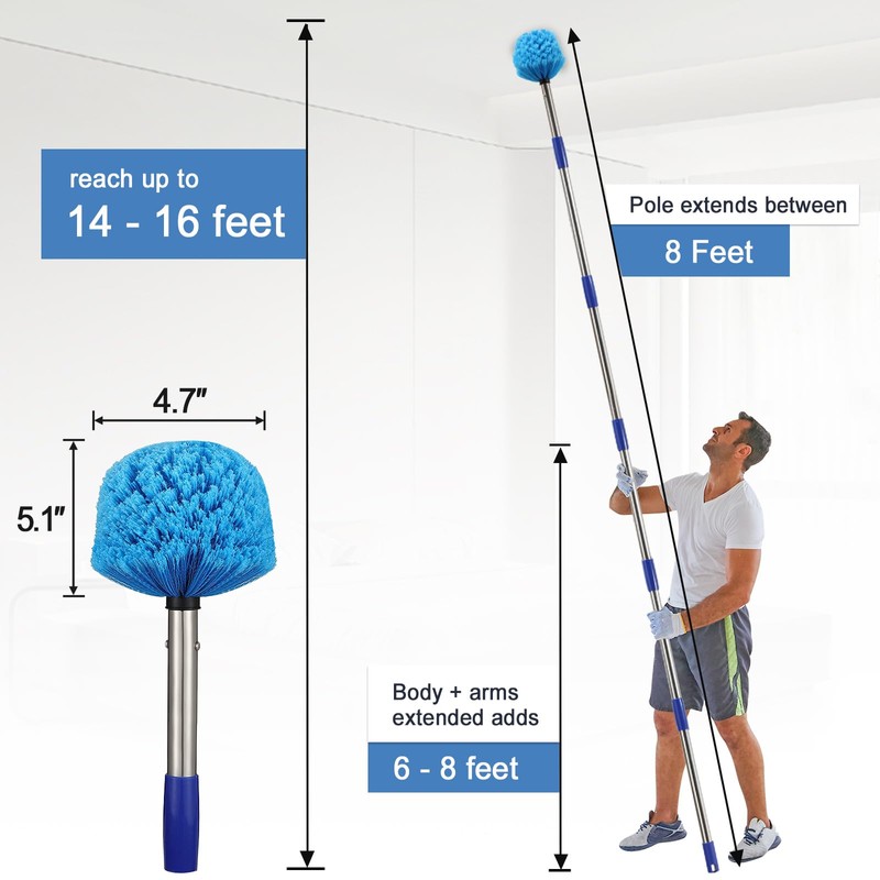 Cobweb Duster with Extension Pole, 8 FT Long Duster for