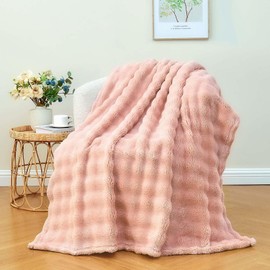 Wajade Fluffy Flannel Blanket Pink Bubble Faux Fur Bed Throw Super Soft Warm Large Blanket for Bed Sofa Car, 127x153CM