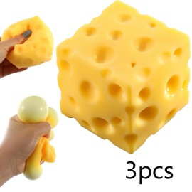 3pcs Cheese Squishy, Cheese Block Squeeze Toy, Squishies Relief Fidget Toy, Stocking Stuffer Novelty Gifts for BirthdayColor: Yellow, Size: one size