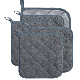 5Pcs Terry Cloth Pot Holders for Kitchen Heat Resistant, 7 x 7 Inch Insulated Oven Square Hot Pads, Potholders Sets for Kitchen Cooking and Baking (Gray)
