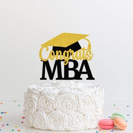 Decoración para tartas de felicitaciones de MBA, color negro con purpurina, decoración para tartas de clase 2023, decoración para graduados, MBA, decoraciones para fiestas de graduación