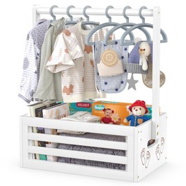 BAMBOOHOMIE Baby Shower Crate Closet, Baby Baskets with Hangers Handle, Baby Crate Box for Baby Shower, Welcome Gift Basket for Newborn Baby, Pregnancy Gift for New Parents (White, Small Size)