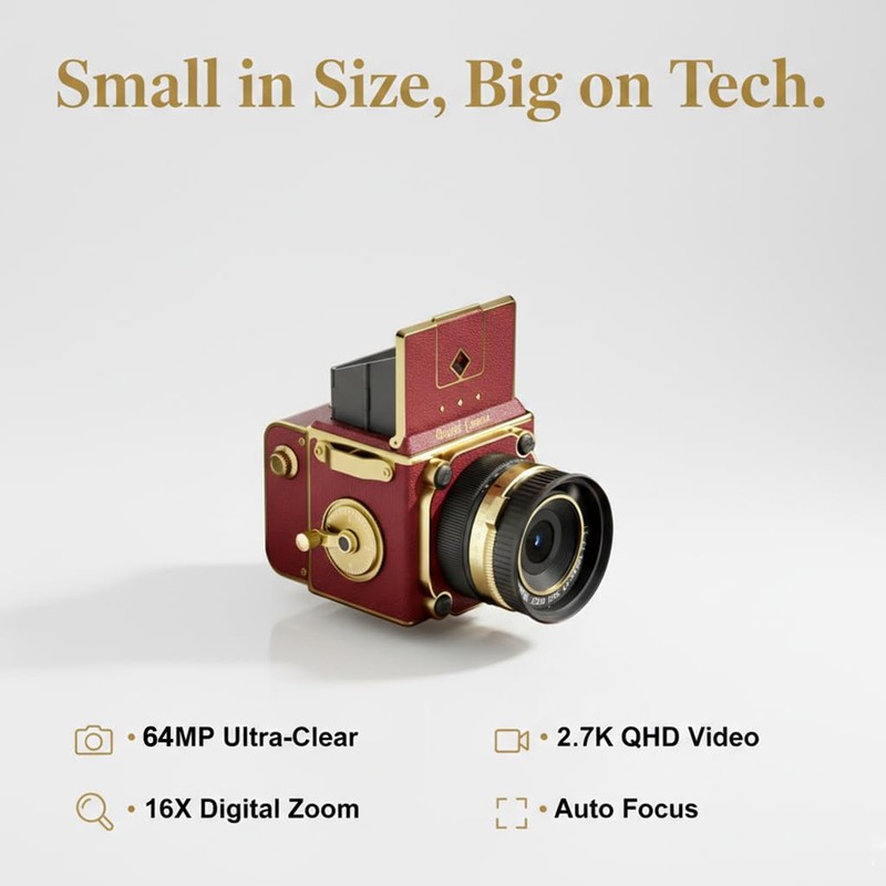 EJXHKNF Vintage Digital Camera, 64MP 2.7K Retro Point and Shoot