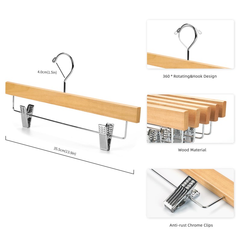 Nature Smile Solid Lotus Wood Deluxe Wooden Pants Hangers Bottom