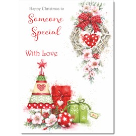 doodlecards Someone Special Christmas Card Heart Decorations Medium Size Christmas Card for Someone Special with Plain Envelope