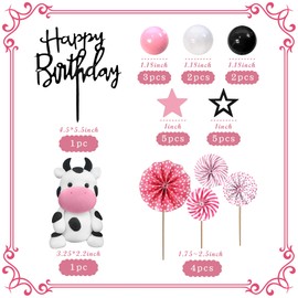 Decoración para tartas de vaca con cifras de vaca en miniatura, trigos, fiesta de cumpleaños de animales, decoración de pasteles de vaca, baby shower, vaca, suministros para fiesta de cumpleaños para