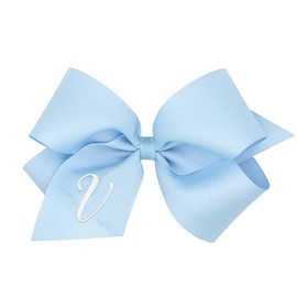 Wee Ones Girls' Initial It Monogram Hair Bows on a WeeStay No Slip Hair Clip, For All Ages and Hair Types, Blue Bow, King Size, Letter V