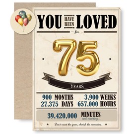 MOSSSH 75th Retro Birthday Greeting Cards, Golden 75 Birthday Card, Envelope and Sticker