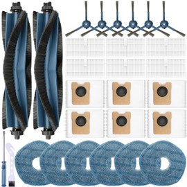 Mealesee 28Pcs C20 Accessories Kit,Compatible with Eufy Omni C20 Robot Vacuum,2 Main Brush 6 Hepa Filters 6 Side Brushes 6 Mops 6 Vacuum Bags,C20 Omni Replacement Parts Semi-Annual Replacement Kits