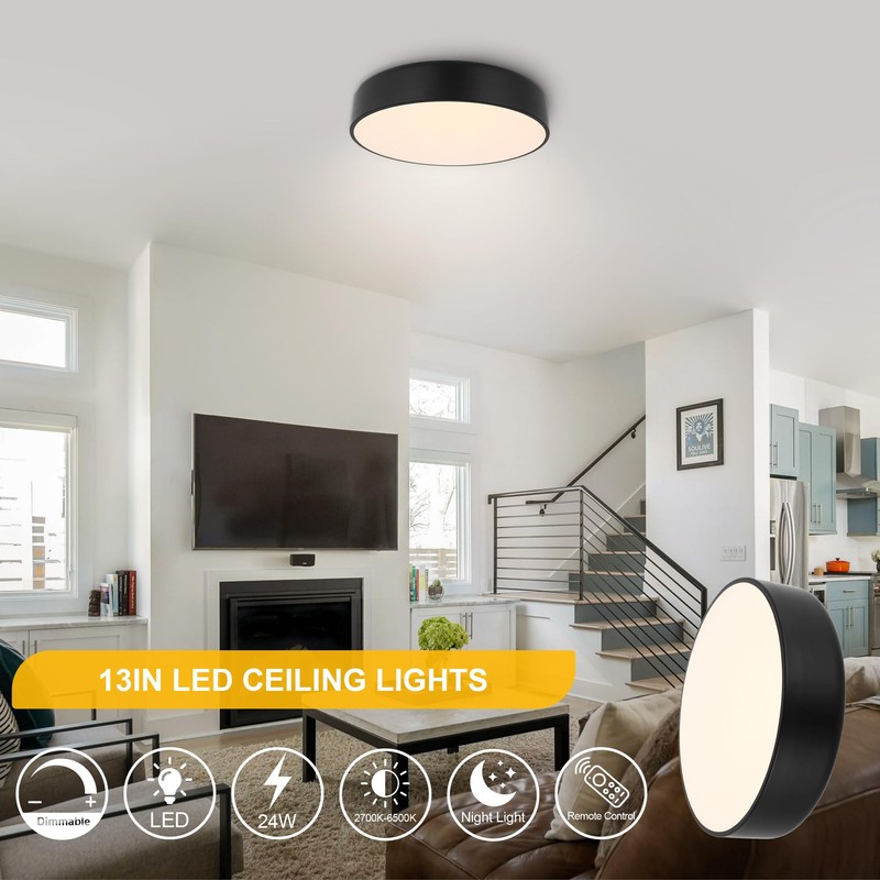 Kalium 13" Flush Mount Ceiling Light Fixture with Remote,24W Dimmable
