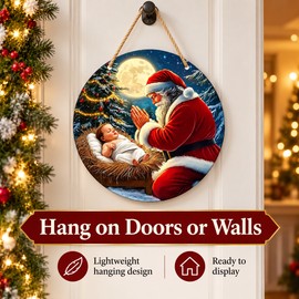  Christmas Santa Claus and Baby Jesus 2D Wooden Hanging Decoration for Doors and Walls