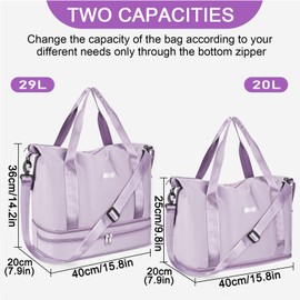 CS COSDDI Travel Duffel Bag, 29L Weekend Bag with Trolley Sleeve, Dry & Wet Seperated Sports Gym Bag Waterproof Bag Carry On Bag for Women Men Weekender Tote Bag Hospital Bag Cabin Bag