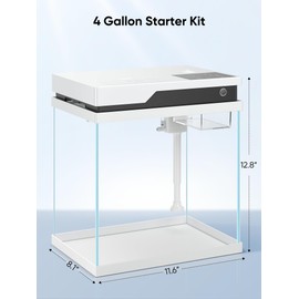 PONDON Smart Fish Tank 4 Gallon, Small Beta Fish Aquariums Startar Kit with Automatic Feeder, Glass Betta Tank with Filter and Light (4-Gal White)