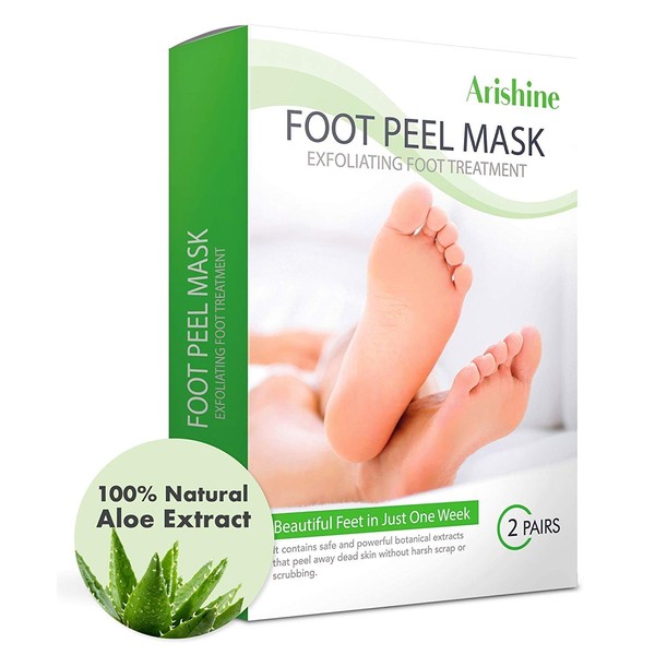 Arishine Foot Peel Mask - 2 Pack - For Cracked Heels, Dead Skin & Calluses - Make Your Feet Baby Soft & Get a Smooth Skin, Removes & Repairs Rough Heels, Dry Toe Skin - Exfoliating Peeling Natural Treatment