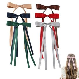 JZS Hair Bows Ribbon, 6 Pcs Long Silky Satin Hair Bows Hair Clip for Women Girls, Bowknot Hair Clips Barrettes with Small Long Tail