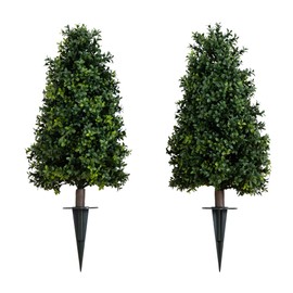 Nearly Natural 2.5ft. UV Resistant Artificial Boxwood Plant with Integrated Ground Stake (Indoor/Outdoor) - Set of 2