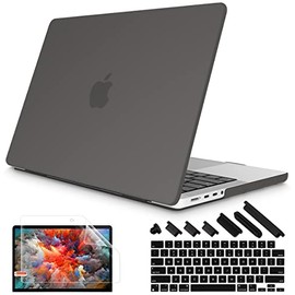 May Chen Compatible with MacBook Pro 14 inch Case Cover 2021 2022 Model A2442 M1 Pro/Max, Matte Hard Shell Case with Keyboard Cover & Screen Protector for Mac Pro 14.2" with Touch ID, Grey