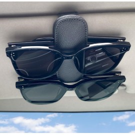 Sunglass Holder for Car Visor Clip, Magnetic Leather Eyeglass Hanger Clip for Car, Square Car Visor Accessories (Black)