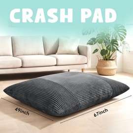 MABOZOO Kids Crash Pad, 2-in-1 Sensory Crash Mat & Bean Bag Chair with Foam Filling, Jumping Pad for Jumping, Lounging & Relaxation(4 * 5.6 FT, Gray)