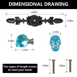 Xinally 5 Pieces Skeleton Skull Head Chest Door Drawer Handles Knobs Single Hhole Crystal Cabinet Wardrobe Pull Handles (Blue)