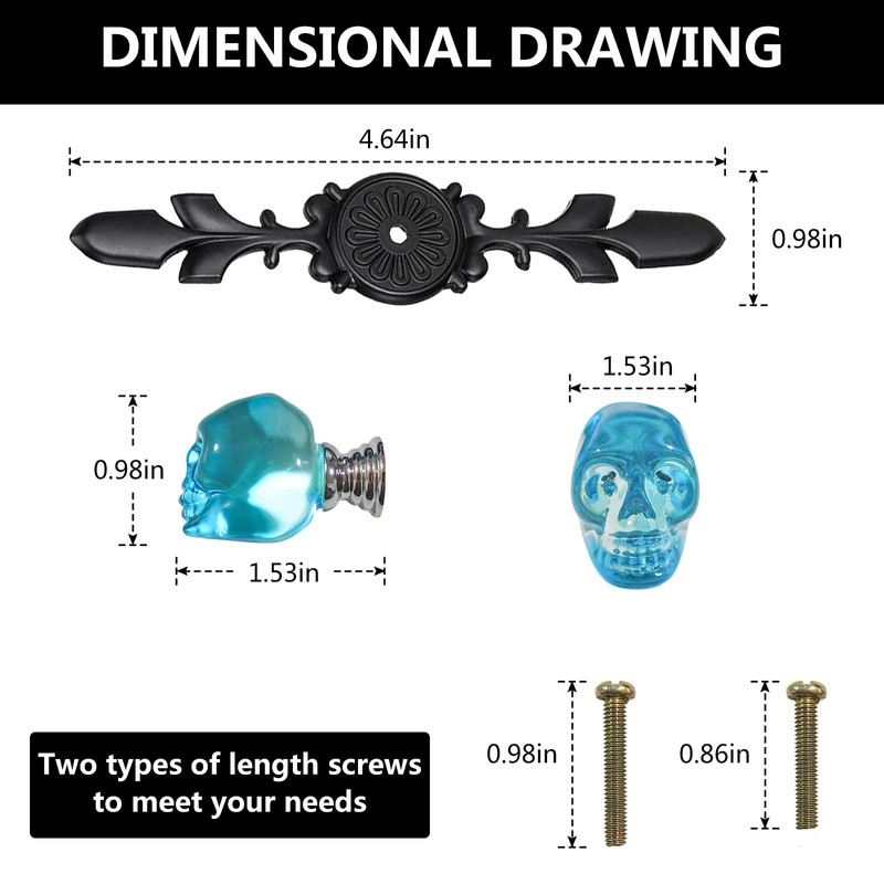 Xinally 5 Pieces Skeleton Skull Head Chest Door Drawer Handles