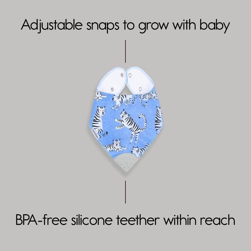 Bazzle Baby Bandana Bib. Teething Bibs with Teether Attached for