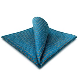 SHLAX&WING Blue Men's Pocket Square Silk Checkered 32cm Extra Large, blue