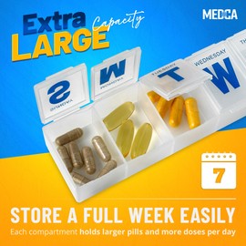 Weekly Pill Organizer - (Pack of 2) Extra Large Vitamin Container with Jumbo Easy to Read Letters, BPA Free - Daily Travel 7 Day Medication Pill Box Case