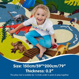 Booooom Jackson Large Dinosaur Rug,Prehistoric Dinosaur Adventure Play Rug - Polyester with Non-Slip Latex Backing Dinosaur Play Mat,Dinosaur Land Mat,Dinosaur Carpet,Dinosaur Area Rug for Kids Room