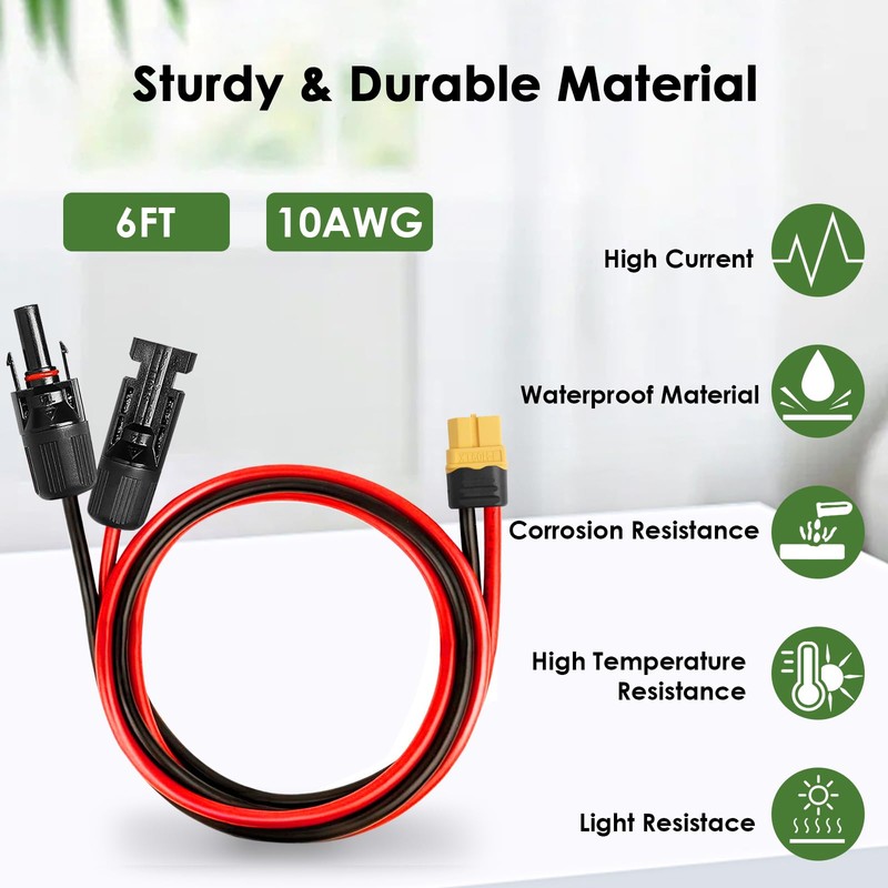 MOOKEERF Solar to XT60 Extension Cable 10AWG 6FT Solar Connector