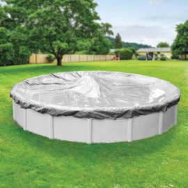 Robelle 24 ft Heavy Duty Silver Winter Pool Cover for Above Ground Pools, 4 ft Overlap (28 ft Cover Size), Solid 8 x 8 Scrim, 2.36 oz/yd2, 10-Year Warranty, Style: 5524-4ROBA