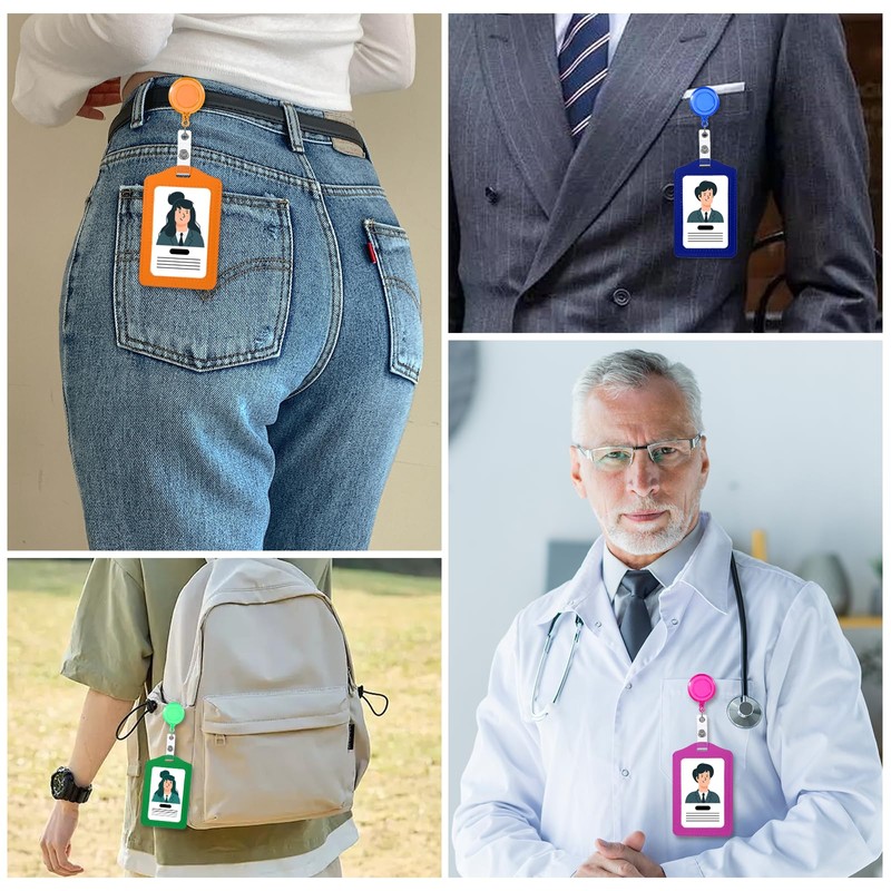 SHENLIU 60 Sets Name Badge Holders with Clip, Multicolor Leather